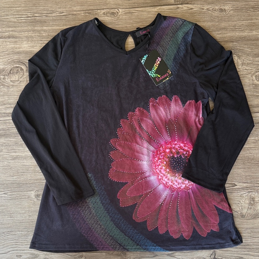 Evidence Black Top with Pink Floral Design